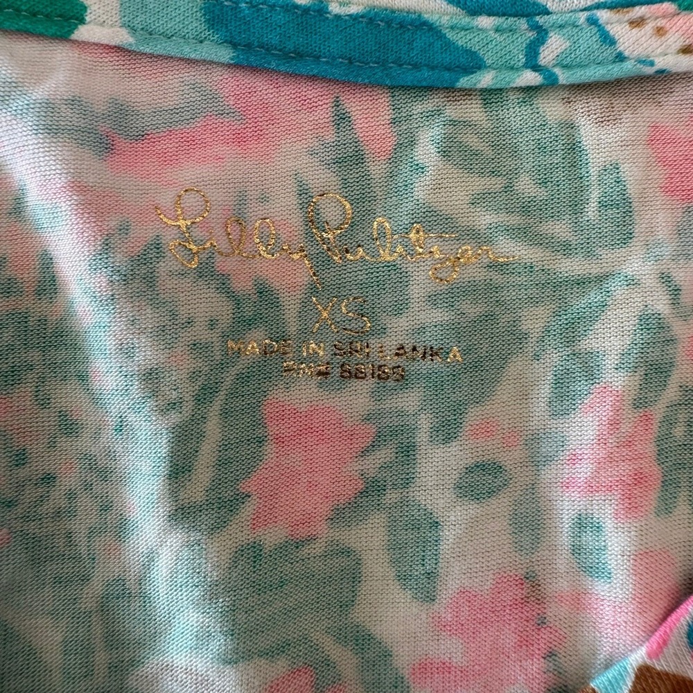 Lilly Pulitzer Etta V-Neck Top XS Kaduwela Beach Scene Long Sleeve Pink Green - Picture 5 of 9